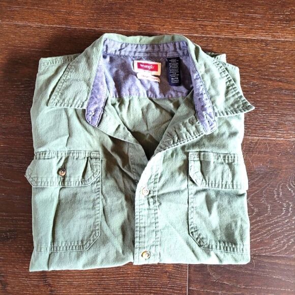 Wrangler Vintage Short Sleeve Green Comfort Flex Flap Pockets XL - Picture 1 of 8